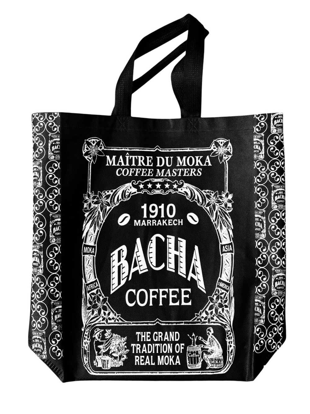Bacha Coffee Non-Woven Fabric Shopping Tote Bag Black